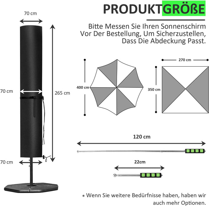 Sonnenschirm Schutzhülle, Ampelschirm Schutzhülle mit Stab für 2m-4m, 600D Abdeckung Ampelschirm Out