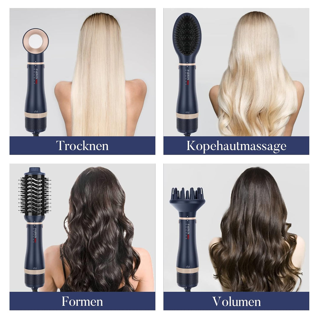 4 IN 1 Haartrockner Warmluftbürste Set, PARWIN PRO BEAUTY Styler-Set, Föhnbürste mit 4 Aufsätze zum