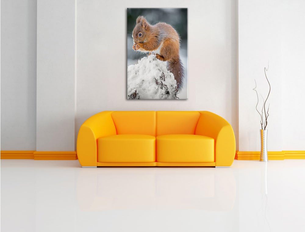 Pixxprint Kleines Eichhörnchen im Winter als Leinwandbild/Grösse: 100x70 cm/Wandbild/Kunstdruck/fert