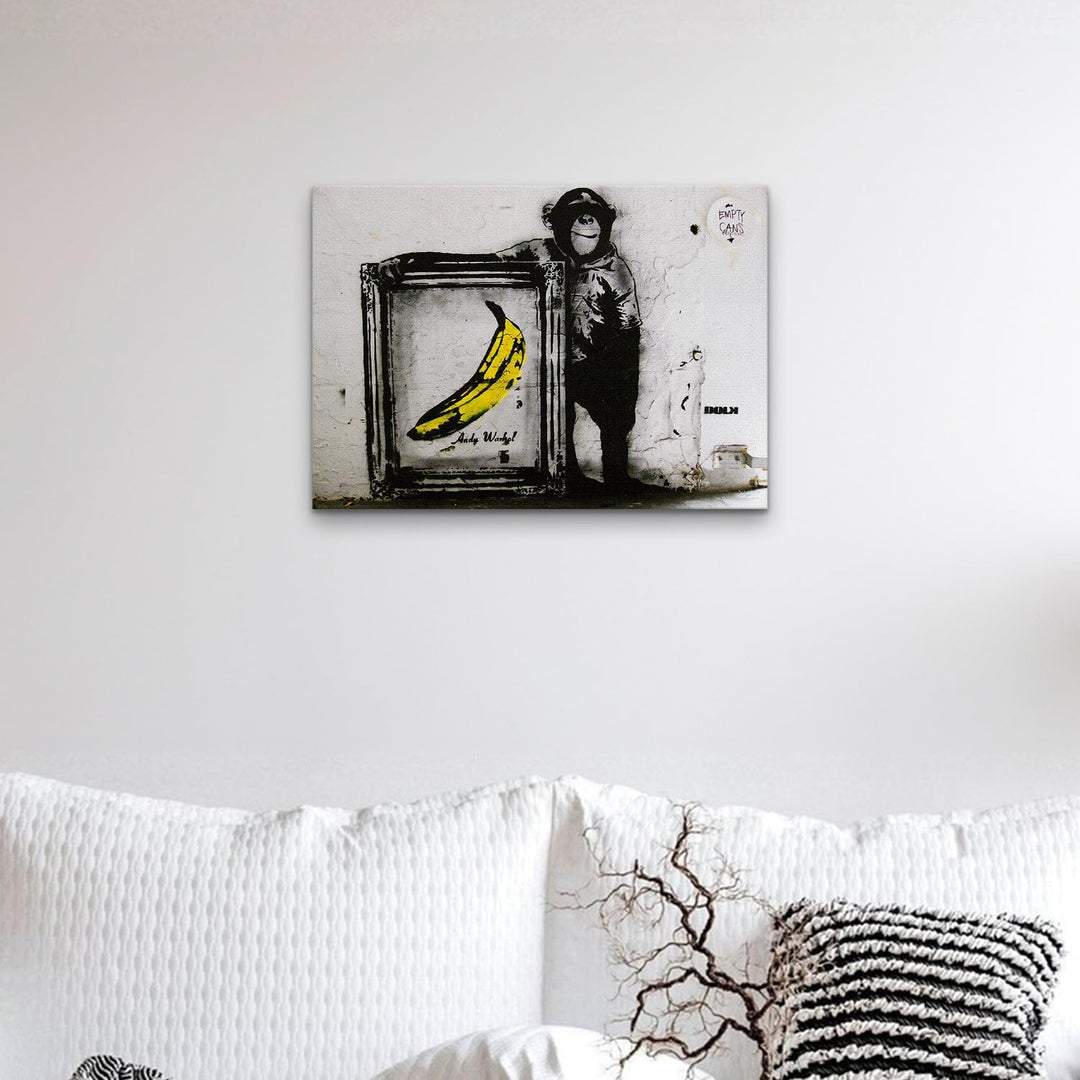 Giallobus - Gemälde - Banksy - - Standardleinwand - 100x70-20 - Scimmia banana quadro - Bereit zum A