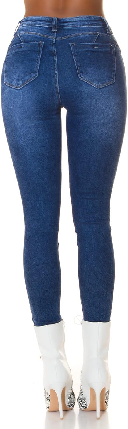 Koucla Used Look High Waist Skinny Jeans 38 Blau, 38 Blau