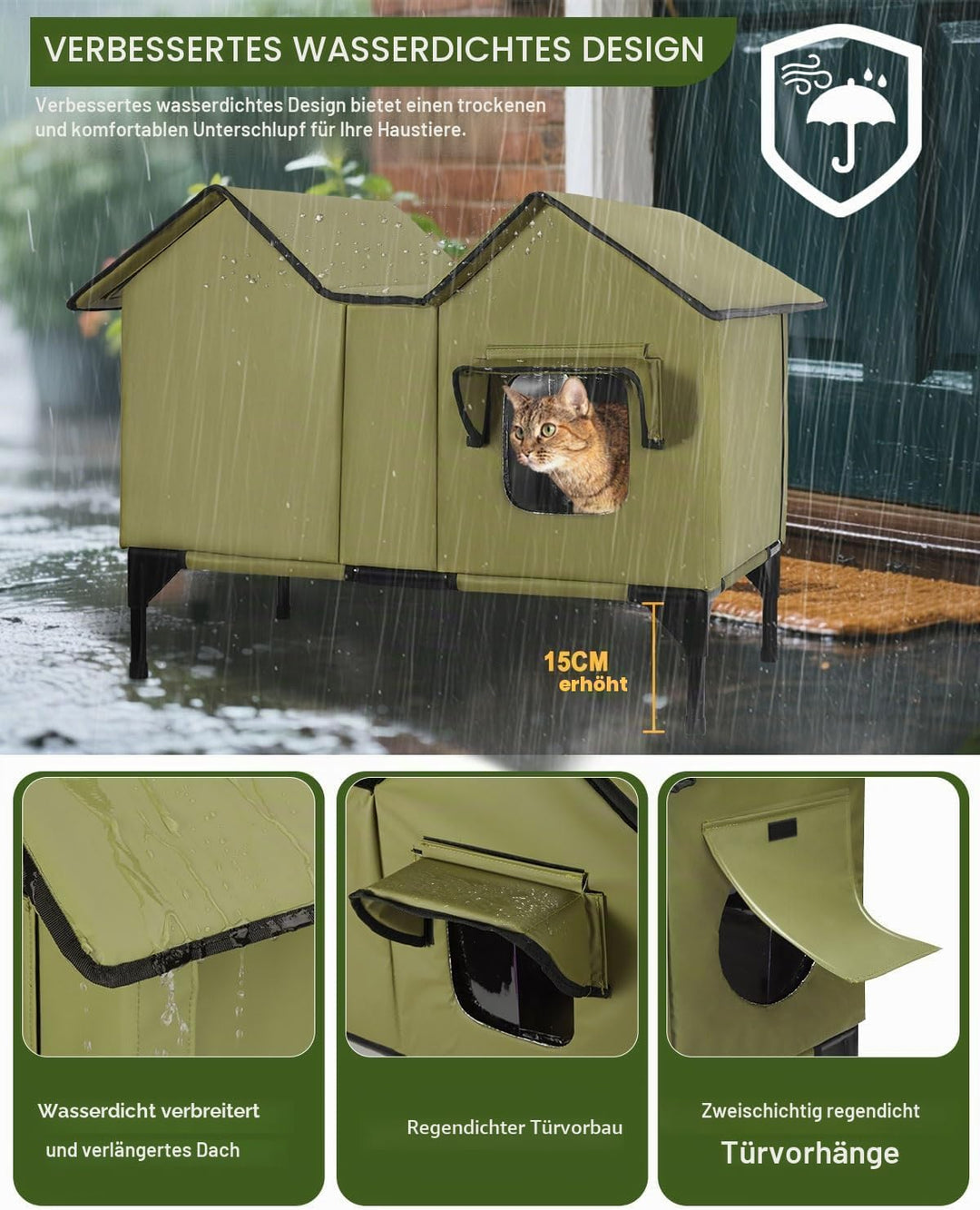 Outdoor Katzenhaus, Extra Large wasserdichtes Katzengehege mit erhöhter Basis, isoliertes Haustierha
