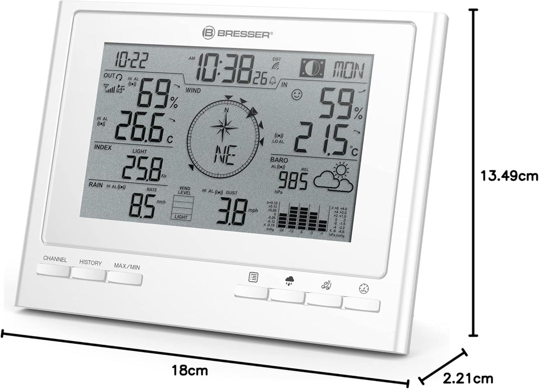 Bresser Wetterstation Funk mit Aussensensor 7-in-1 Wetter-Center ClimateScout mit Profi-Aussensensor