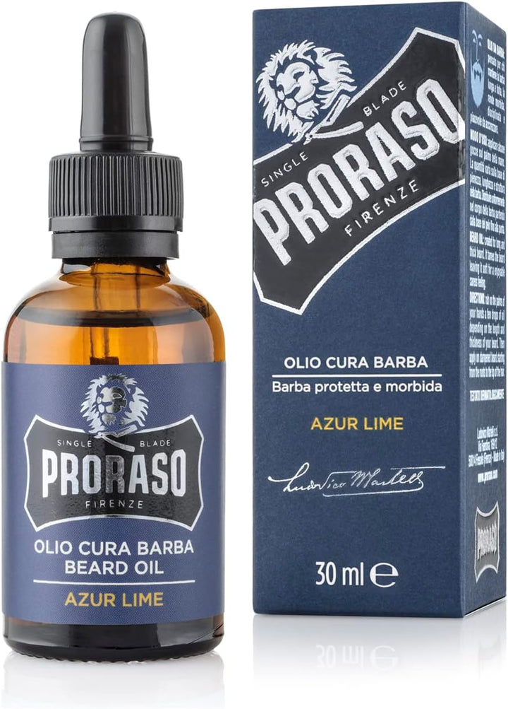 Proraso Beard Oil Cypress & Vetyver 30ml & Beard Oil Azur Lime, 30 ml Bundle mit Beard Oil, Azur Lim