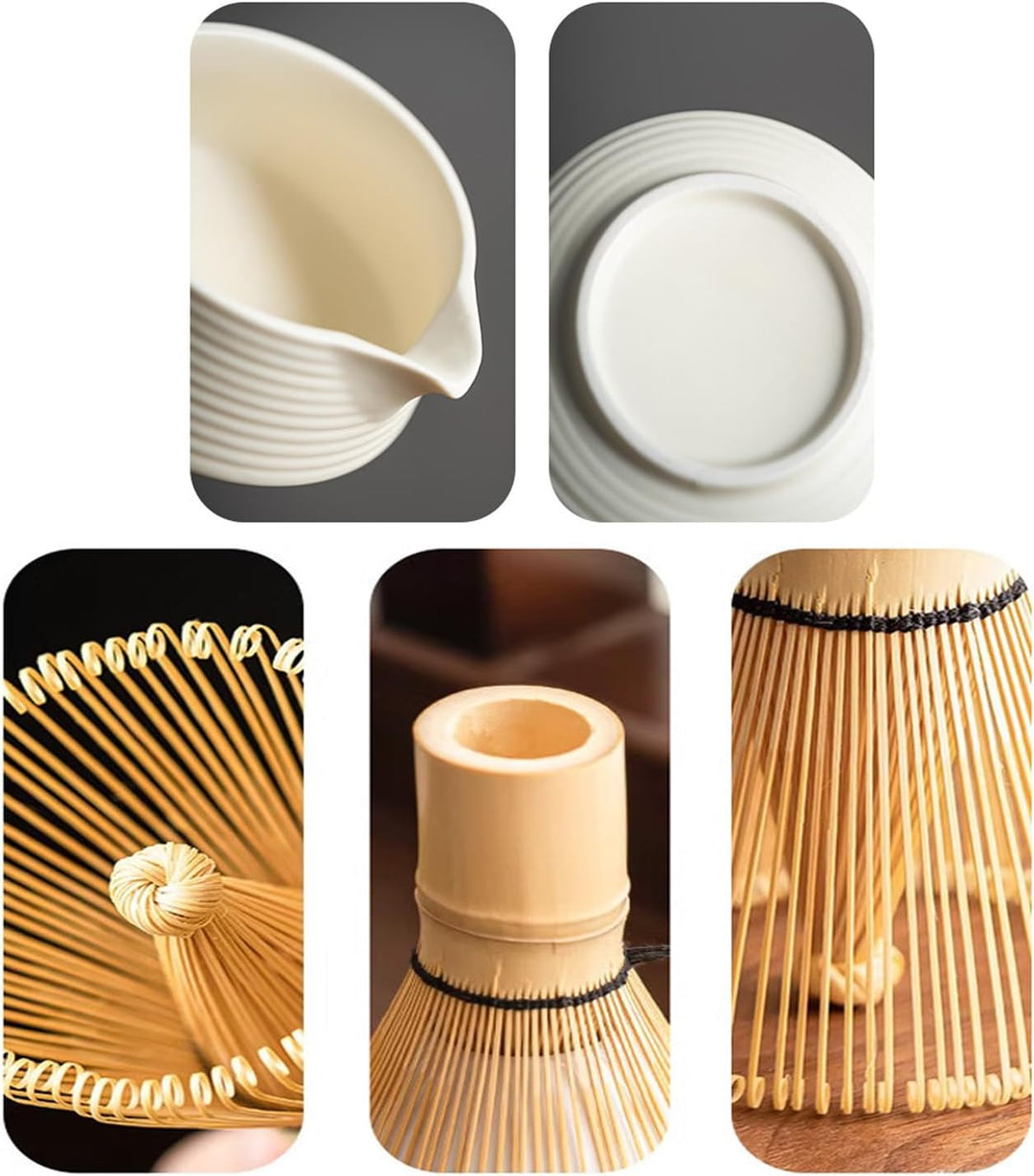 6 Piece Matcha Tea Set Beige Weiss,Matcha Besen Set, with Matcha Whisk, Matcha Broom,Matcha Schale,M