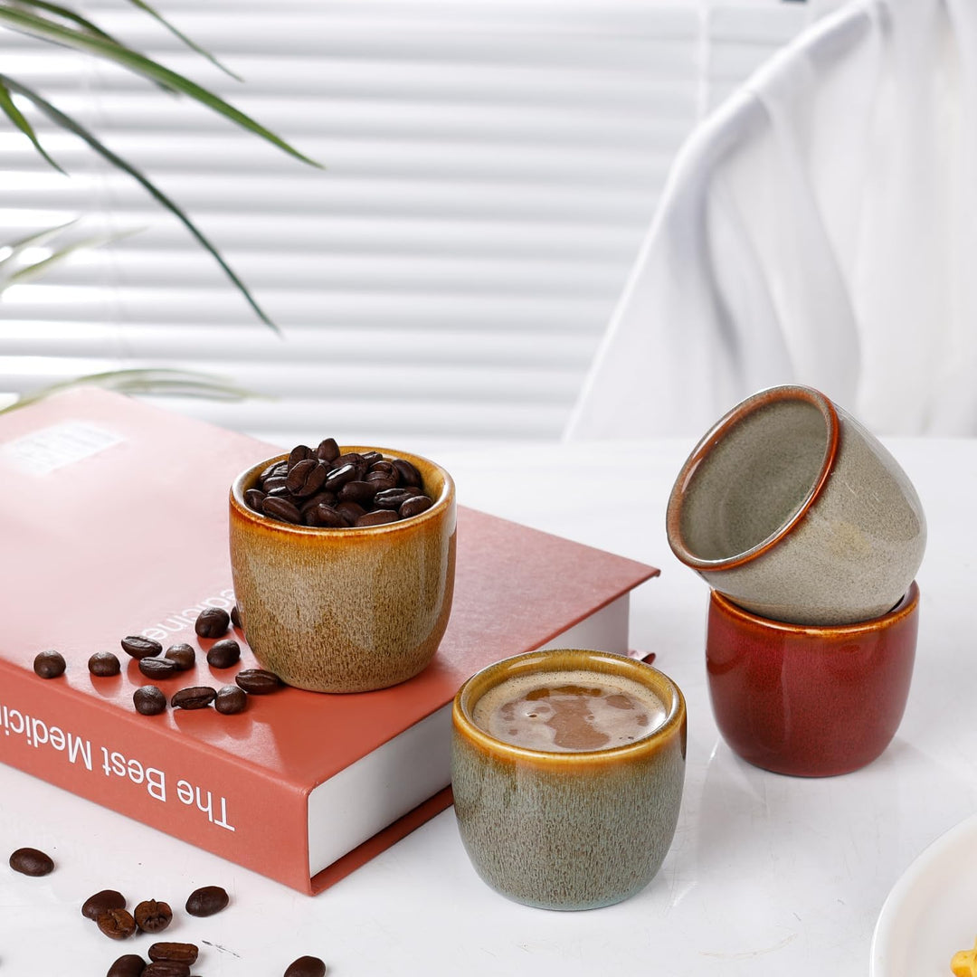 NOVAJOY | Espressotassen Set | 4-teilig | 50 ml | Hochwertige Mini-Espressotasse aus Steingut | Ohne