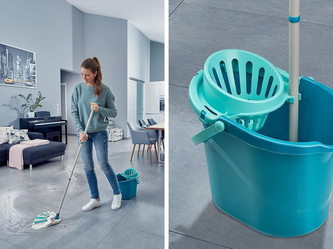 Leifheit Set Power Mop 3-in-1 mit saugstarken Fasern, komplettes Wischset mit Wischmopp und Eimer, W
