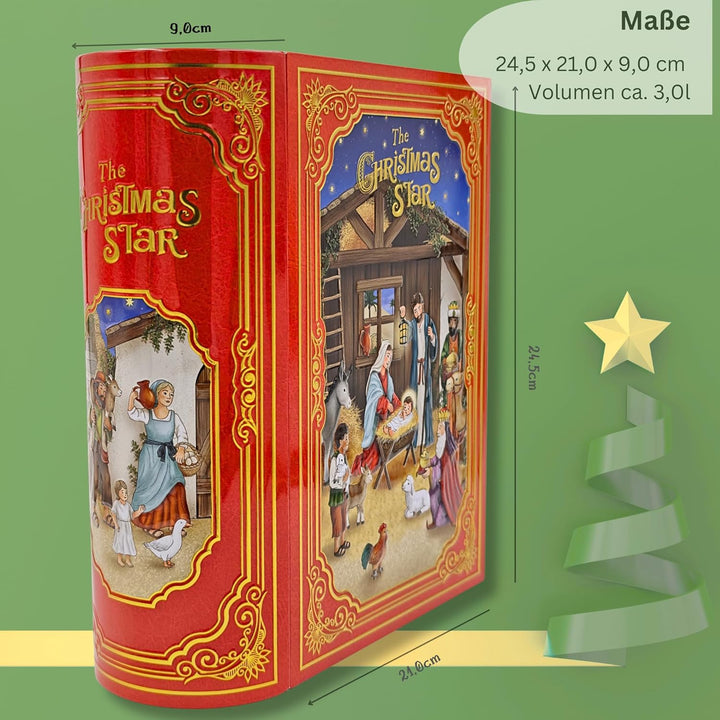 Grosse Buchdose Weihnachtsstern - Aufbewahrungsdose, Keksdose, Blechdose - aufwändig geprägt und bed
