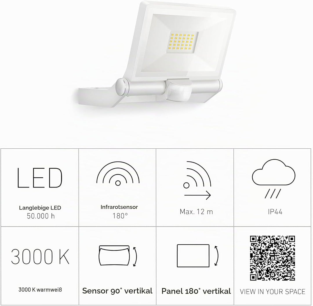 Steinel LED-Aussenstrahler XLED ONE S weiss, 180°-Bewegungsmelder, 18,6 W, 2050 lm bei 3000K, Alumin