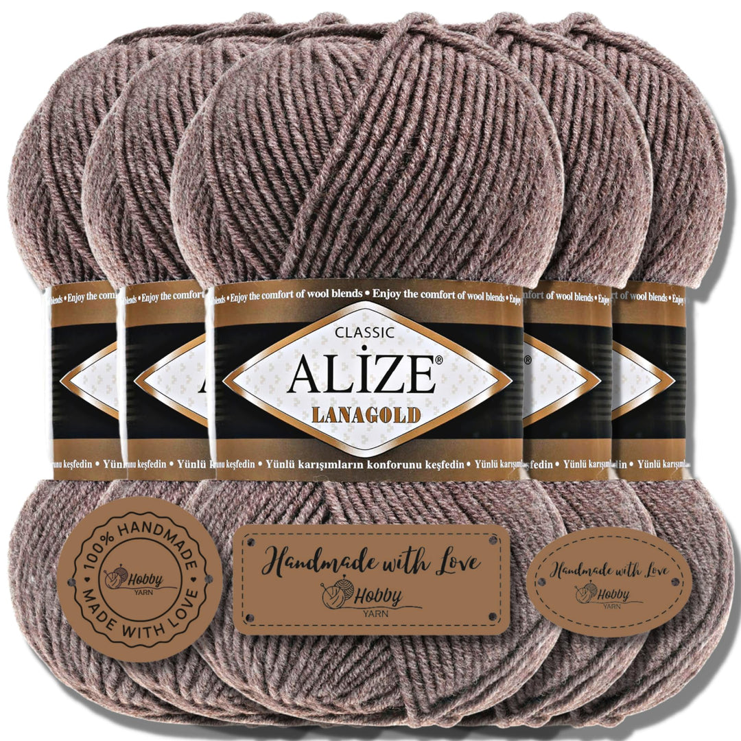 Alize 5 x 100g Lanagold Türkische Premium Wolle Baumwolle und Acryl Handstrickgarne | Yarn | Garn |