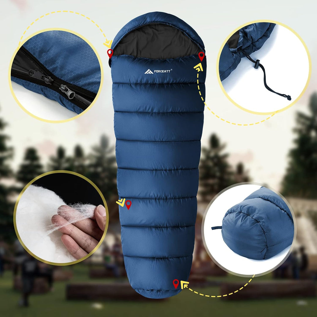 Forceatt Schlafsack, 5℃~25℃ 3-4 Jahreszeiten Outdoor Sommerschlafsack, Ultraleicht Kleines Packmass