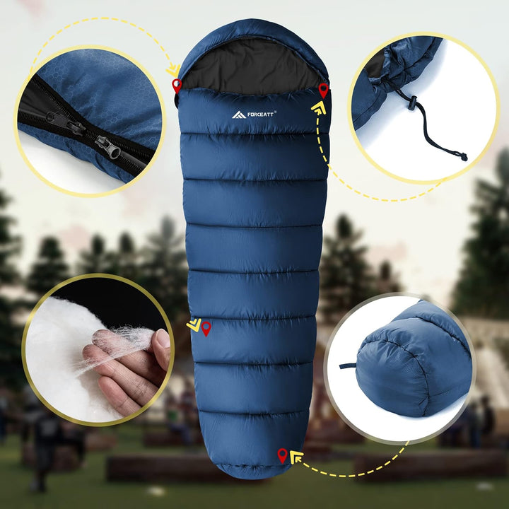 Forceatt Schlafsack, 5℃~25℃ 3-4 Jahreszeiten Outdoor Sommerschlafsack, Ultraleicht Kleines Packmass