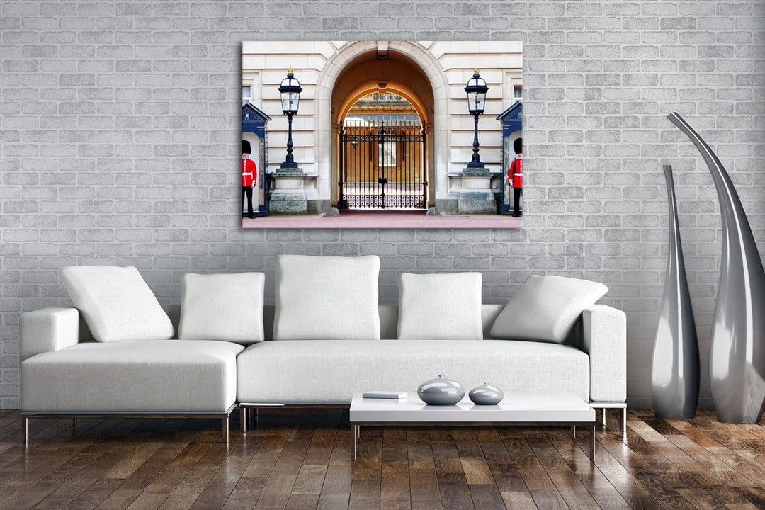 deyoli Englisches Schloss mit Wachen Format: 80x60 als Leinwandbild, Motiv fertig gerahmt auf Echtho