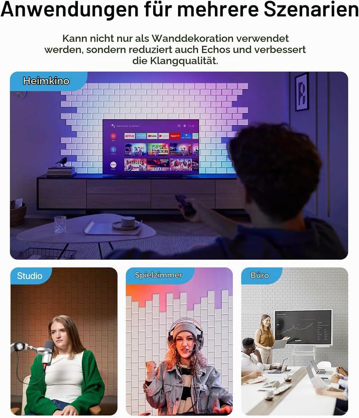 Soundsbay Akustikplatten selbstklebend 12 Stück, Schallschutz Wand Rechteckiger Ziegeltyp Schallschu