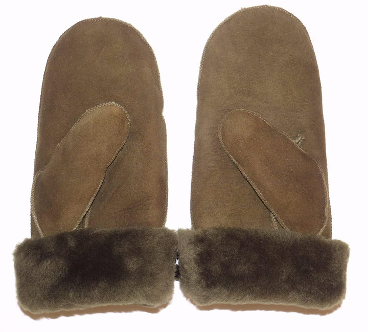 Lammfell Handschuhe Fäustlinge, Fausthandschuhe aus Merino Lammfell, Cognac - braun - olive, Damen -