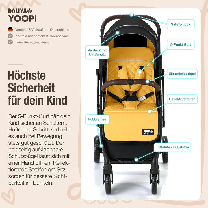 Daliya® YOOPI Reisebuggy, faltbar, mit Teleskopgriff, Flugzeug Buggy, Alluminiumrahmen, Stufenlose R