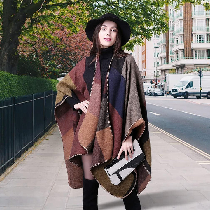 Lifetooler Frauen Poncho Damen Open Front Winterstrickjacke Lady Wendeumhang Bedruckte übergrosse Um