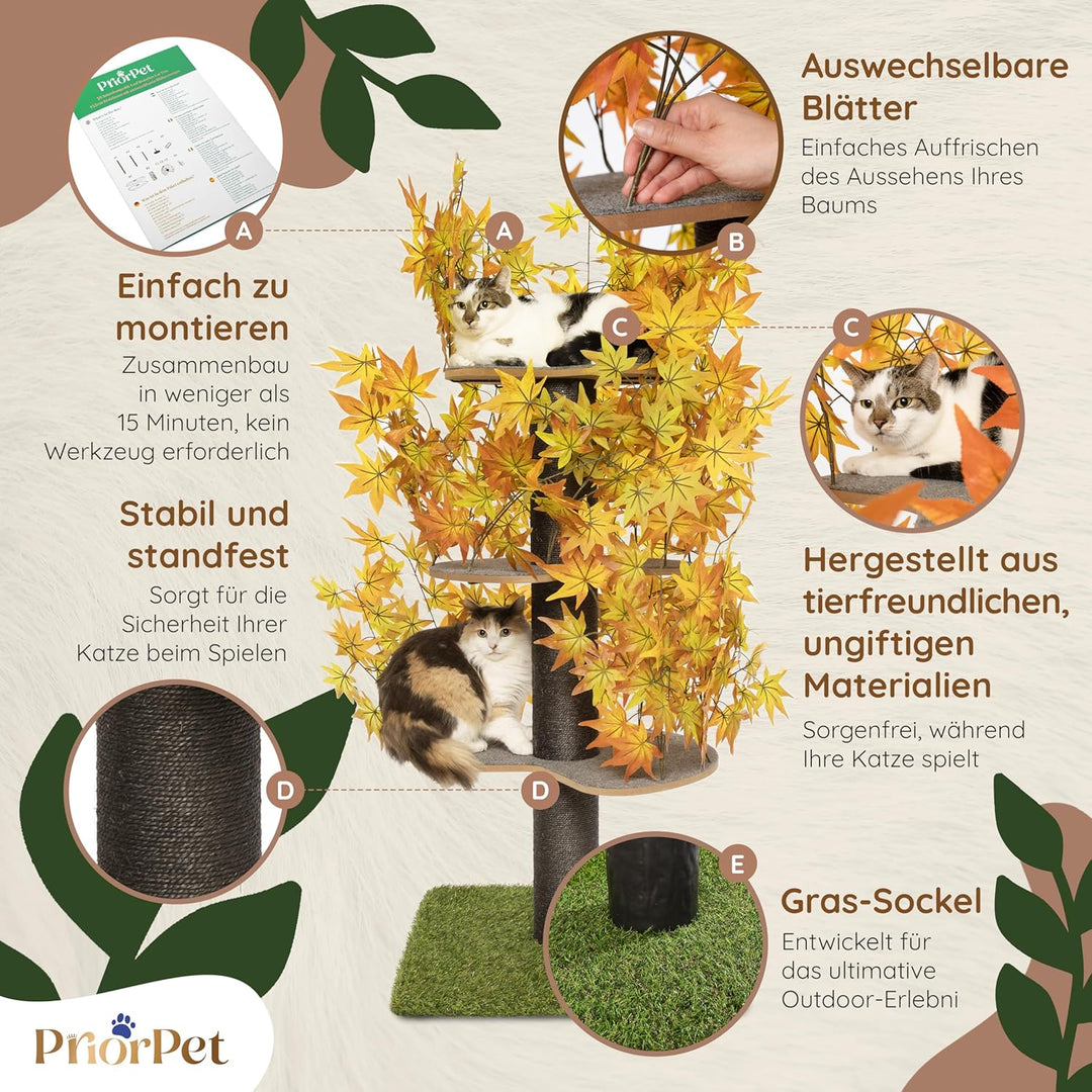 Kratzbaum Natur zum Klettern, Verstecken und Schlafen - gross mit austauschbaren Blättern - einfach