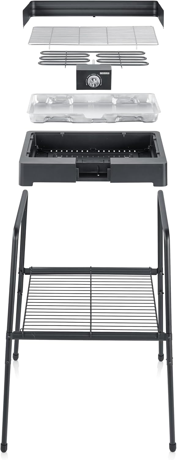 SEVERIN Standgrill mit Edelstahl-Grillrost und Standuntergestell und Ablagerost, Elektrogrill mit sc