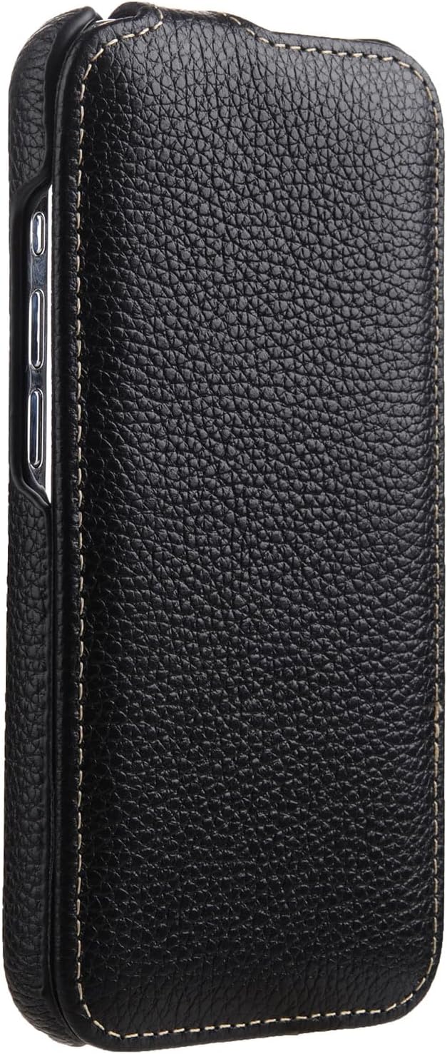 Hülle für iPhone 15 (6,1 Zoll), Flip Case, Schwarz | Handyhülle mit beschichtetem Leder, Schutzhülle