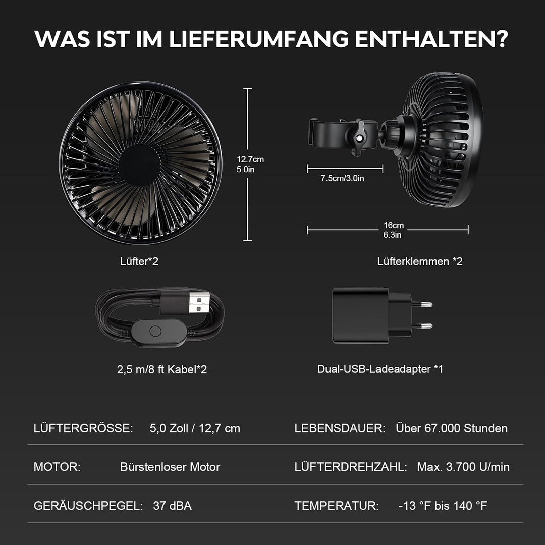2er Grow Ventilator mit Clip Oszillierend, 3 Geschwindigkeiten Ventilator | Clip-on-Lüfter für Zelt,