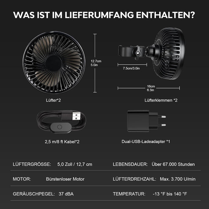 2er Grow Ventilator mit Clip Oszillierend, 3 Geschwindigkeiten Ventilator | Clip-on-Lüfter für Zelt,