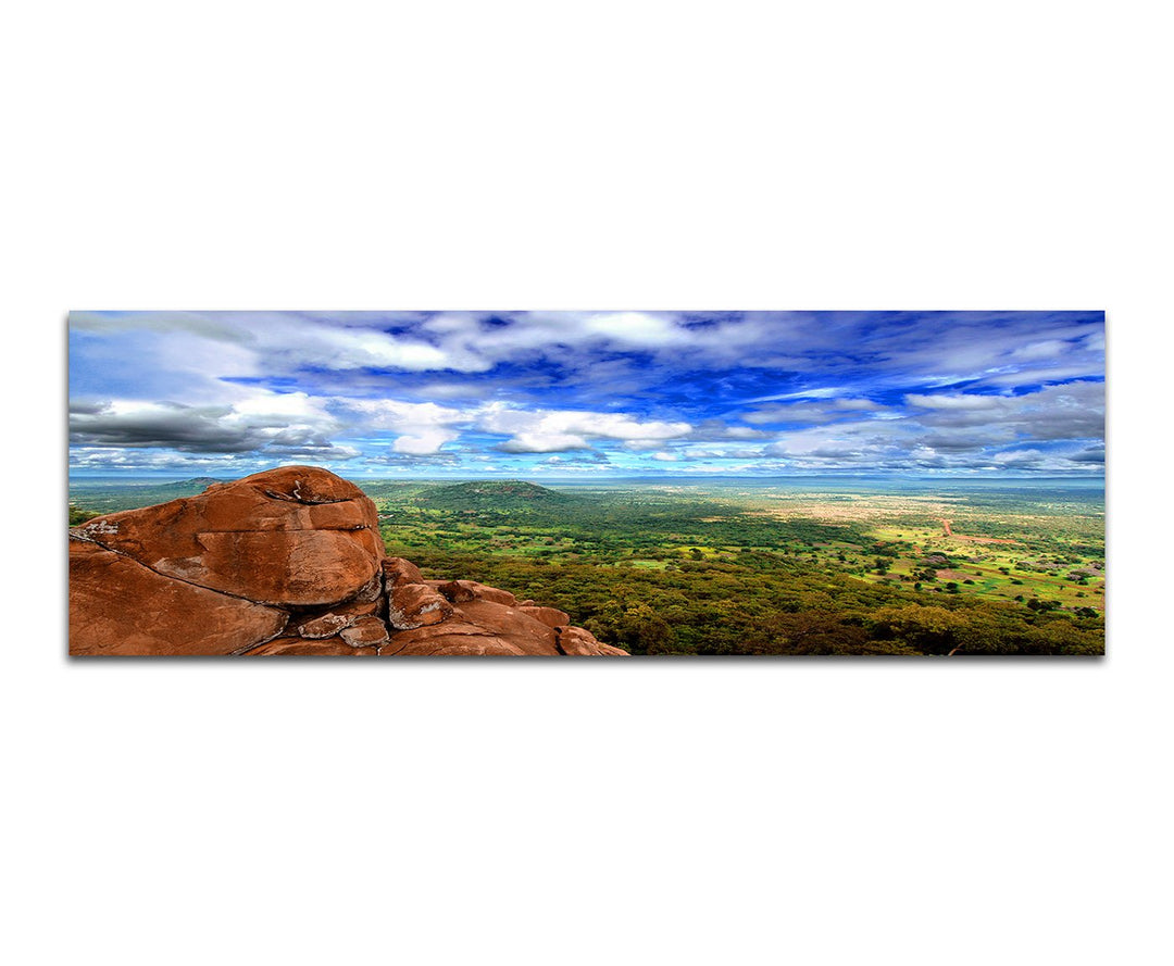 Paul Sinus Art Panoramabild auf Leinwand und Keilrahmen 150x50cm Senegal Nationalpark Felsen Wolken