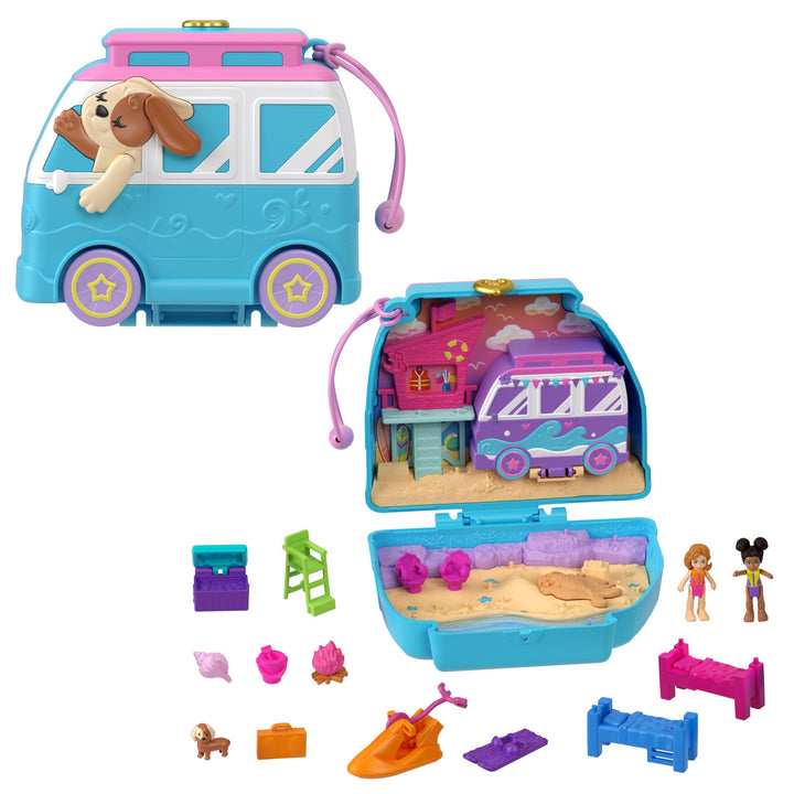 Polly Pocket Urlaub am Hundestrand Schatulle - Roadtrip-Abenteuer mit 2 Puppen, 12 Accessoires ultim