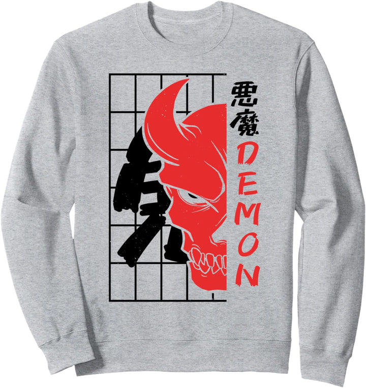 Japanische Dämonen-Oni-Masken Kunst Gesicht Schädel Teufel Harajuku Sweatshirt