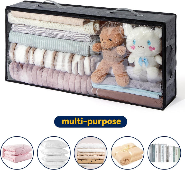 3 Stück Unterbettkommode, Unterbett Aufbewahrungsbox mit Deckel 90L, Faltbare Aufbewahrungstasche mi