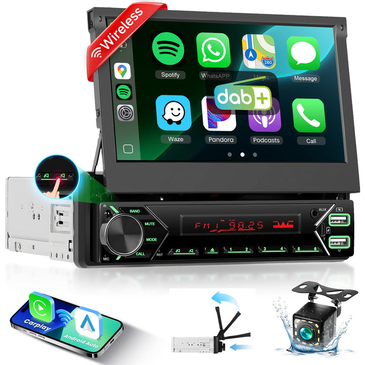 1 DIN DAB+ Autoradio mit 7" motorisiertem Touchscreen, Wireless CarPlay & Android Auto, Podofo Autor