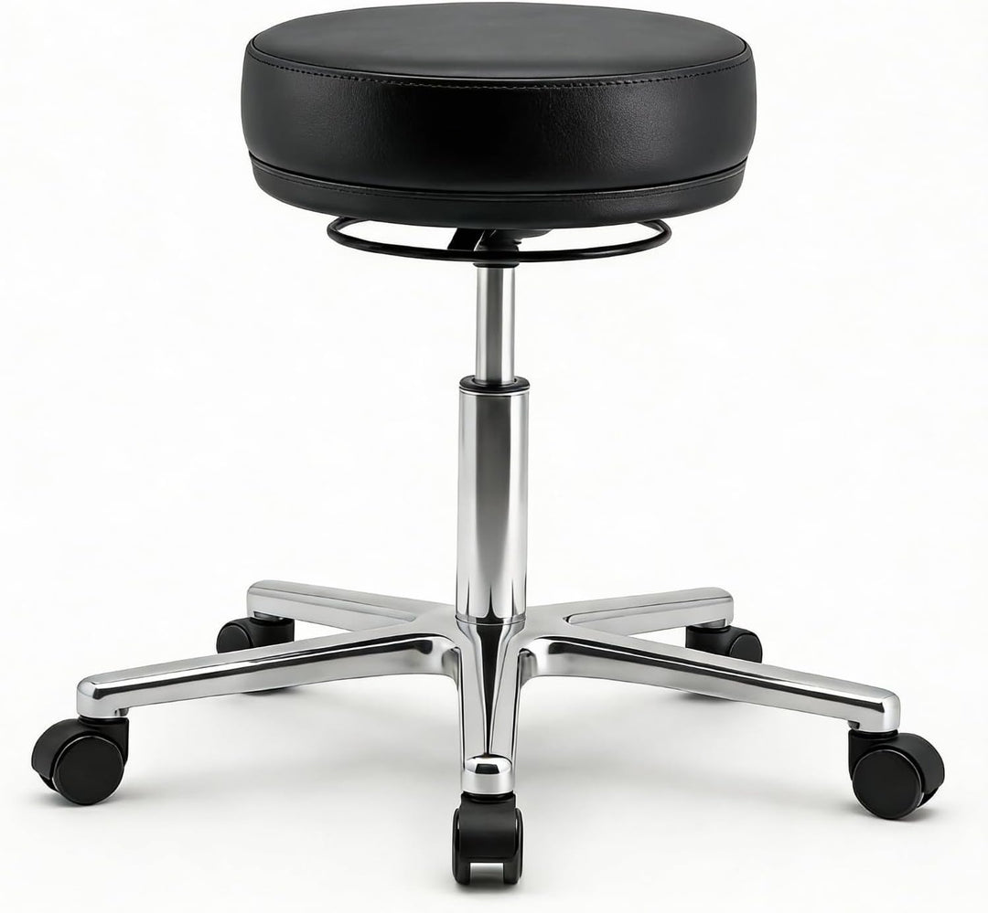VERSEE Höhenverstellbarer Arbeitshocker LIBER aus Echt-Leder - Schwarz - Komfortable Polsterung - Be