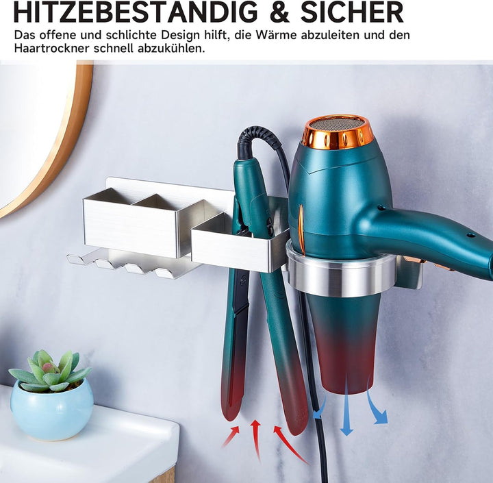 YYBO Föhnhalter Wand Ohne Bohren, Fönhalter Wandhalterung, Föhn Halterung für Föhn und Glätteisen Ha