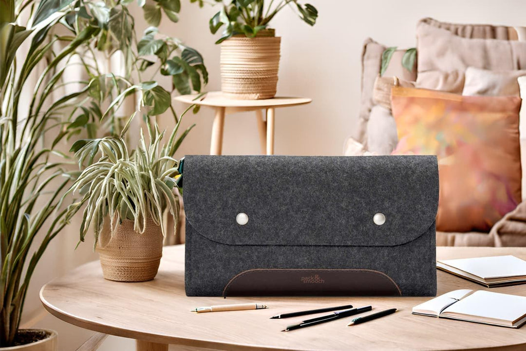 Pack & Smooch MacBook iPad Pro Zubehör Und Kabel Tasche 100% Wollfilz Und Pflanzlich Gegerbtes Leder