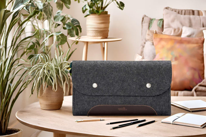 Pack & Smooch MacBook iPad Pro Zubehör Und Kabel Tasche 100% Wollfilz Und Pflanzlich Gegerbtes Leder