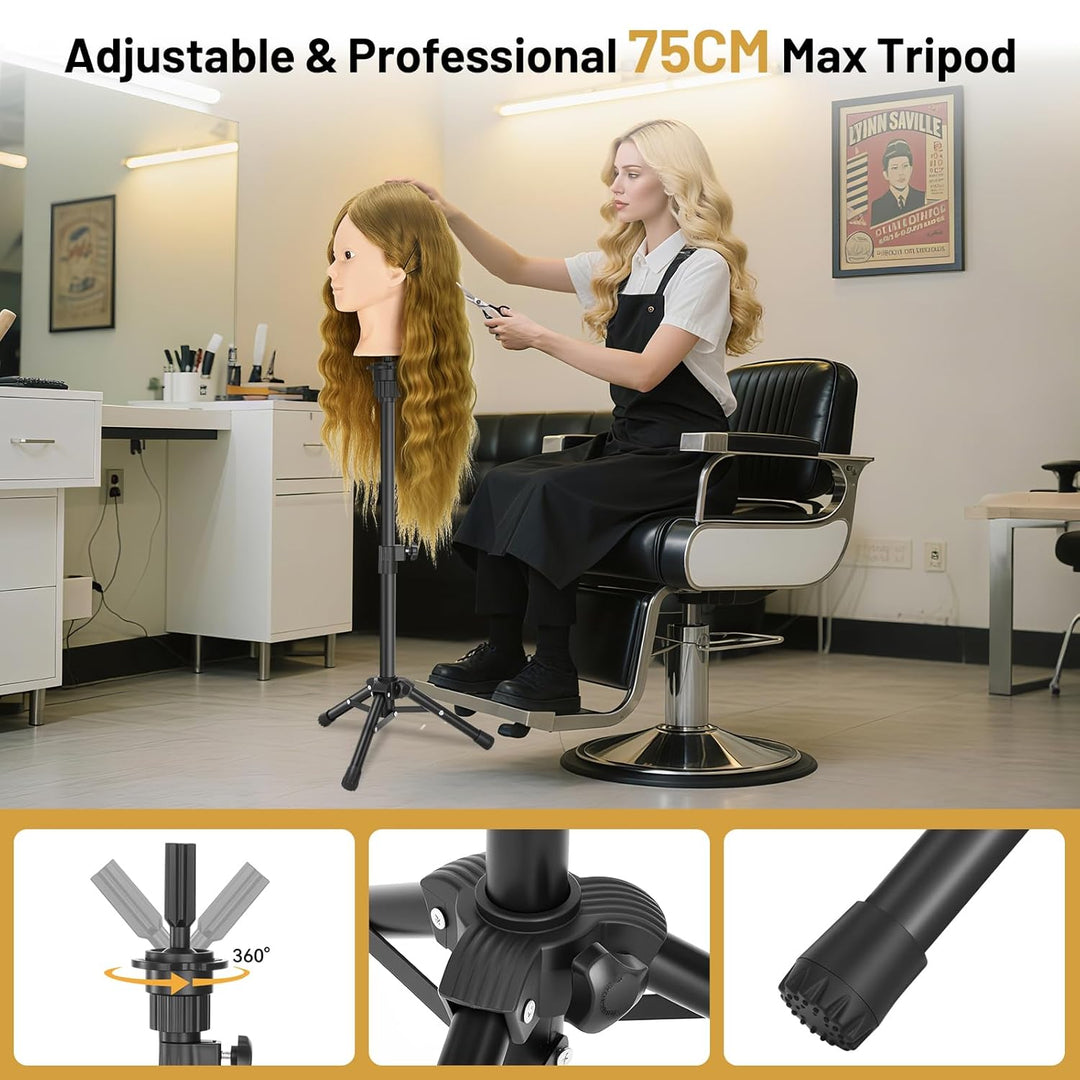 Friseurkopf mit Stativ, Trainingsköpfe mit 90% Echthaar 58CM, Schaufensterpuppe zum Frisieren, für K