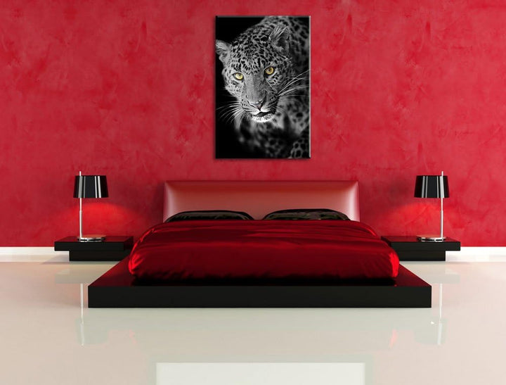 Dark prächtig anmutiger Leopard schwarz/weiss Format: 100x70auf Leinwand, XXL riesige Bilder fertig