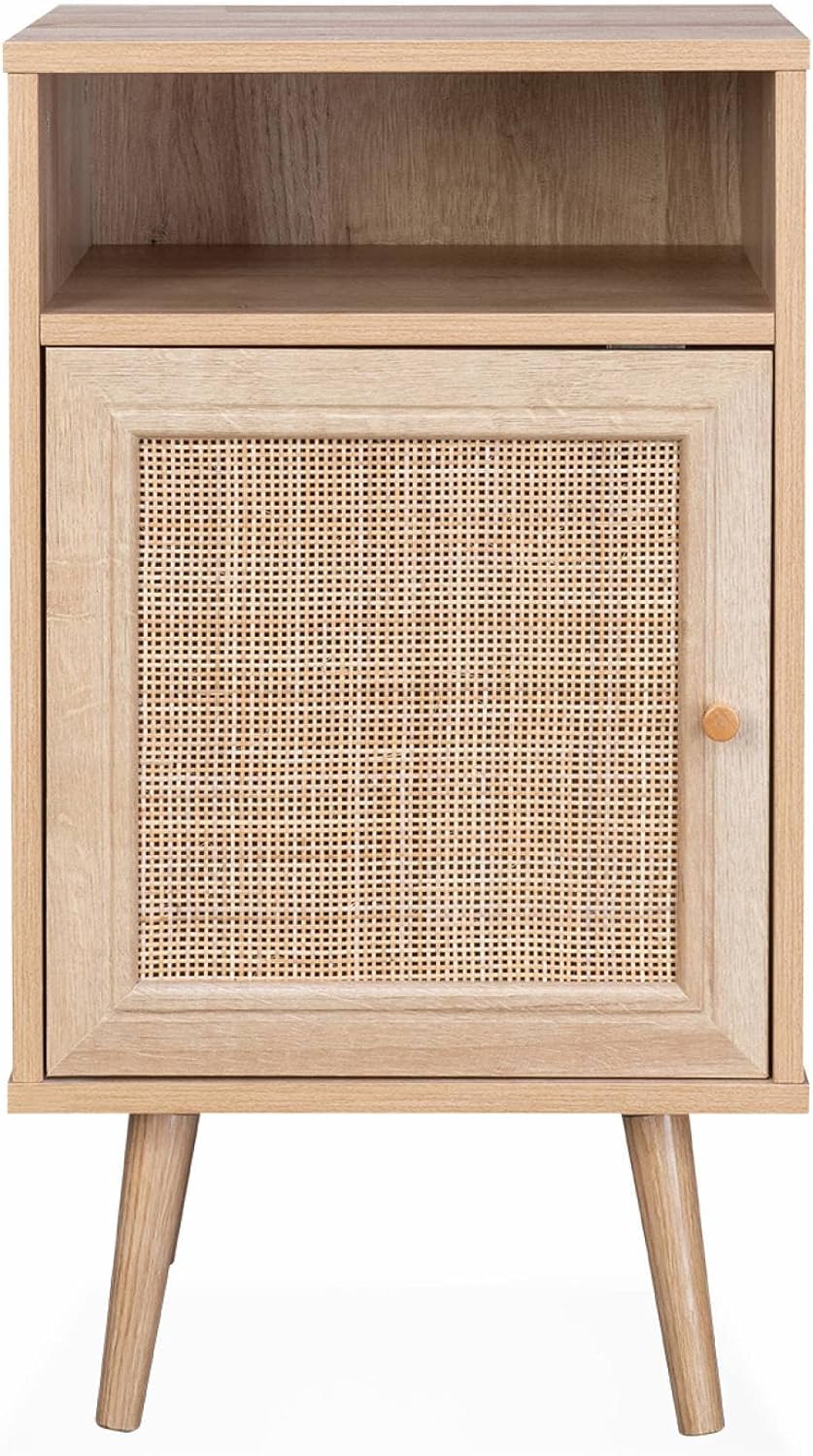 Nachttisch mit Rattangeflecht - Bohème - 40x39x65,8cm - 2 Ebenen - 1 Tür - 1 Ablagefläche - skandina