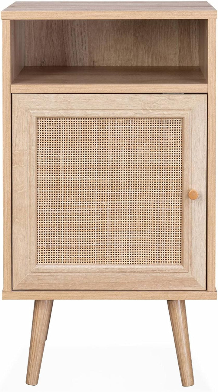 Nachttisch mit Rattangeflecht - Bohème - 40x39x65,8cm - 2 Ebenen - 1 Tür - 1 Ablagefläche - skandina