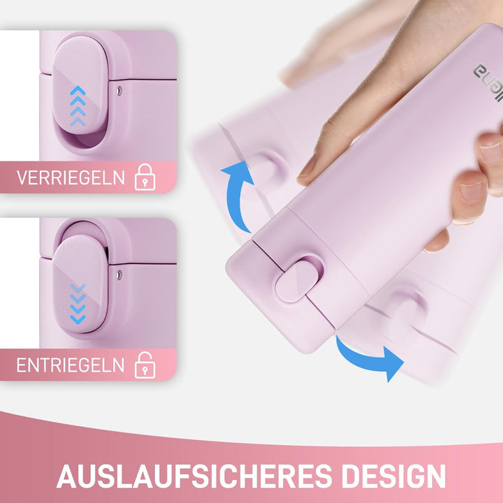 Exllena Kleine Thermosflasche 380ml mit Einhand-Flip-Deckel - Mini Thermosflasche aus Edelstahl, 100