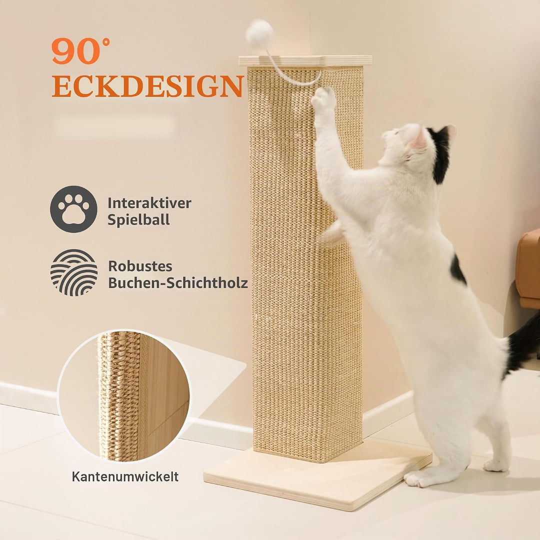 PETKARAY Eck-Kratzbrett für Katzen, 56 cm Hoher Kratzpfosten für Sofa und Wand, Sisal Kratzmatte, Mö