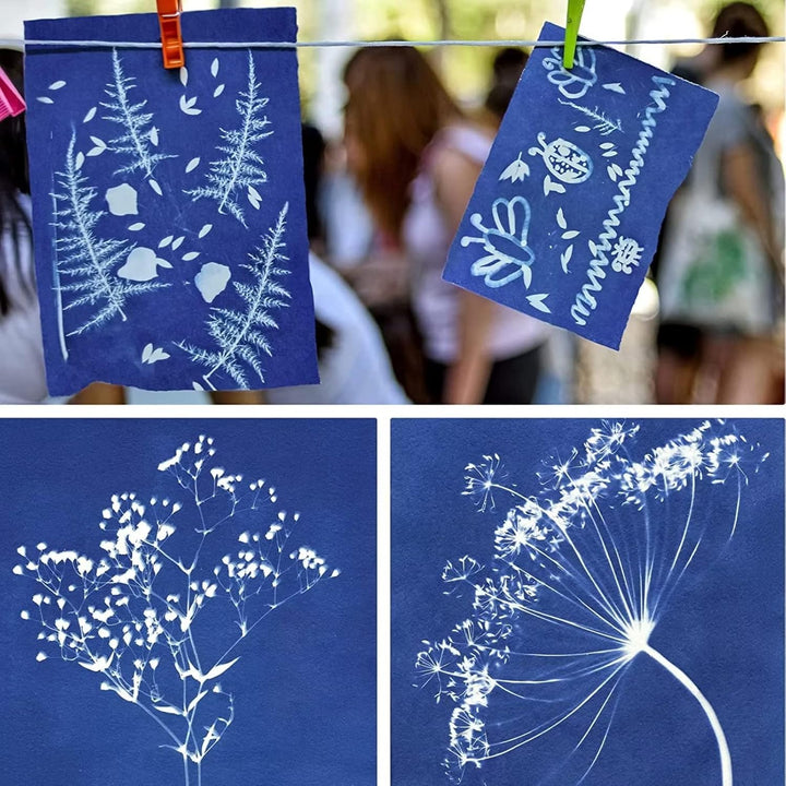 runrayay 60 Blatt Sun Print Cyanotype Papier, A6 Solar Zeichnung Papier Empfindlichkeit Natur Drucke
