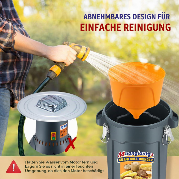 Moongiantgo Getreidemühle Elektrisch 1300W Kornmühle Gewürzmühle Elektrisch, Abnehmbarer 25L Eimer u