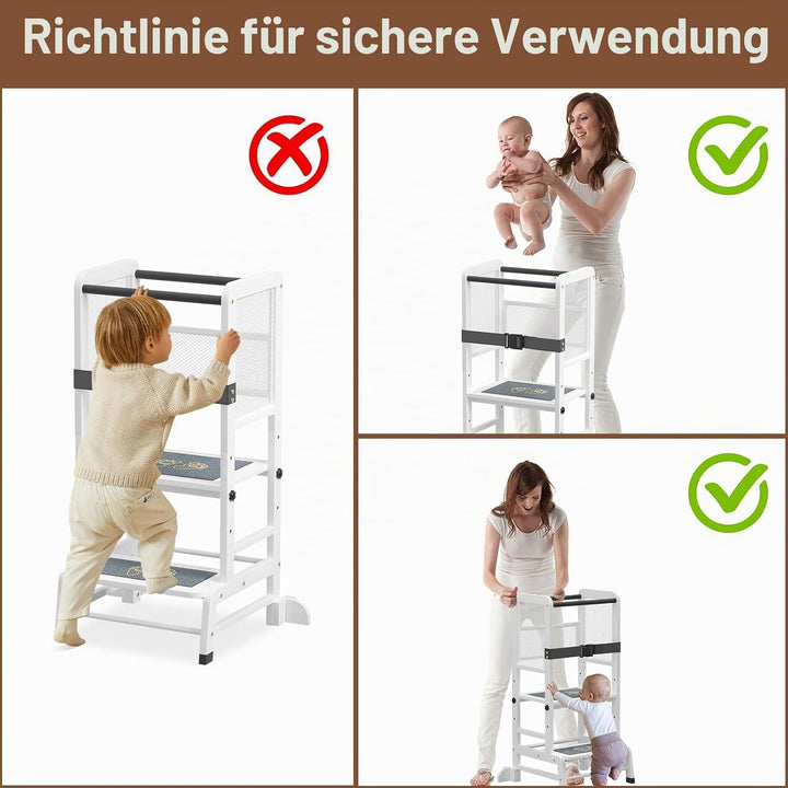Learn N Explore, Lernturm für Kinder aus Eisen, 3-stufig Höhenverstellbarer Tritthocker aus Holz, St