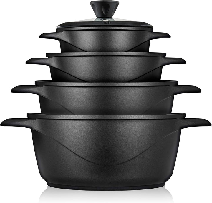 briebe Topfset Induktion 8-Teilig, Kochtopf Set 4 Töpfen aus Aluminiumguss, Antihaftbeschichtung ILA