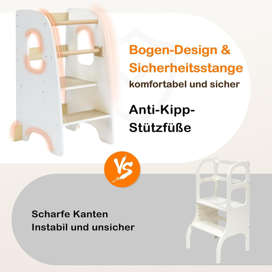 Lernturm ab 1 Jahr, 3 Stufen Höhenverstellbarer Lernturm, Sicher & Stabil, Montessori Küchenhelfer u