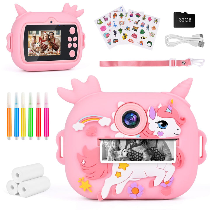 Sofortbildkamera, 2,4 Zoll (6,1 cm) Display, Digitalkamera für Kinder, Videokamera mit Druckpapier u