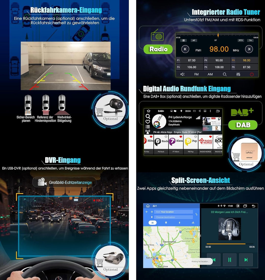 Erisin 7 Zoll 8-Kern 4GB RAM 64GB ROM Android 12 Autoradio Bluetooth GPS Navigation für Toyota Auris