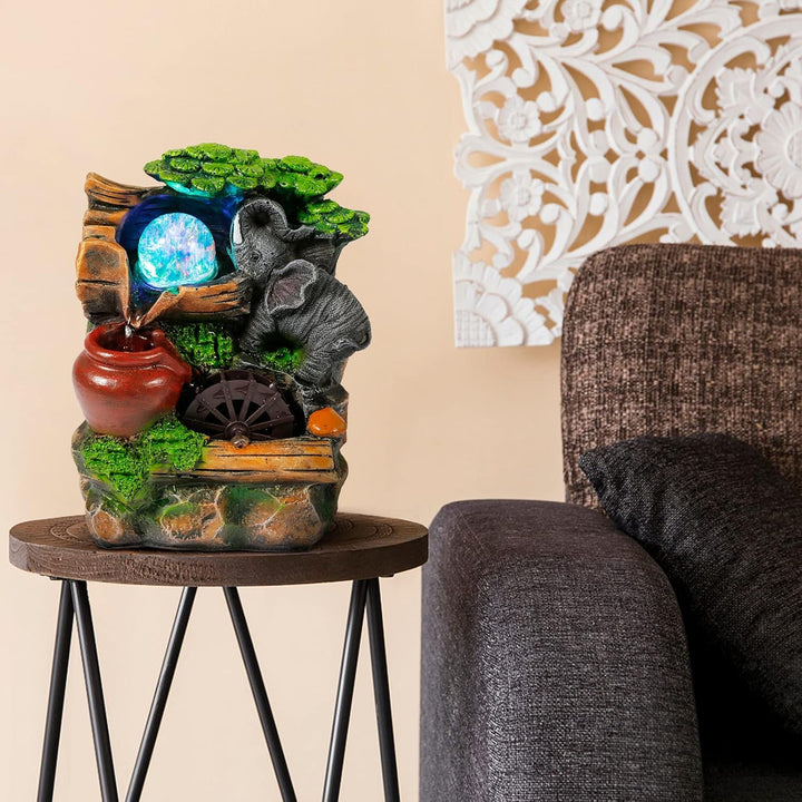 Dyna-Living Zimmerbrunnen Tischbrunnen mit Rollender Kugel, Brunnen Springbrunnen LED-Beleuchtung Me