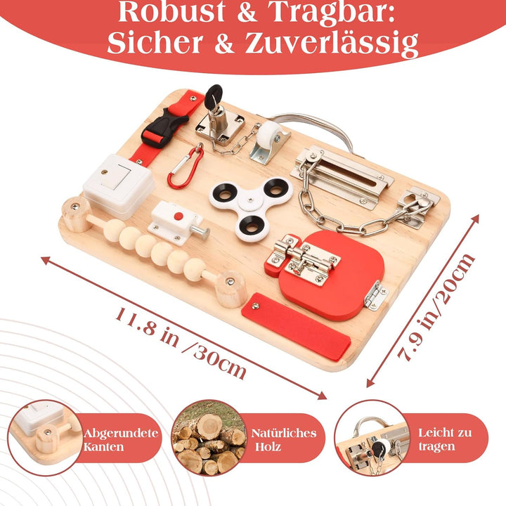 Potatomato Montessori Busy Board - Baby Spielzeug Sensorik Holzspielzeug für Kinder, Motorikspielzeu